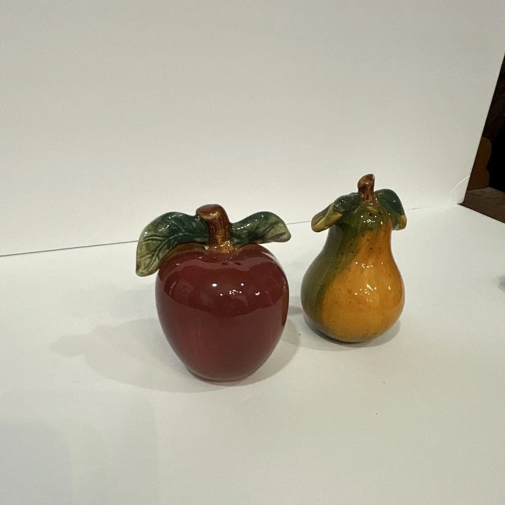 Ceramic Apple & Pear Salt & Pepper Shaker Set, Small 3 in, Red Yellow Green